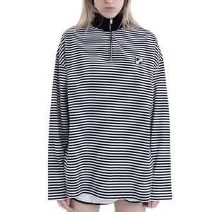 WE11DONE Womens Blouse Shirt Size XS  Collar Striped Logo Patch Long Sleeve